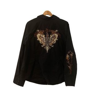 Harley Davidson Shirt Button Up Embroidered Wings Black Studded - Women's 1W